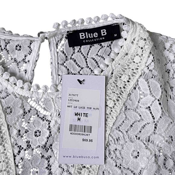 Blue B NWT Long Sleeve Lace Peplum Top Size M White Floral Sheer Cut Out Fairy - Picture 4 of 7